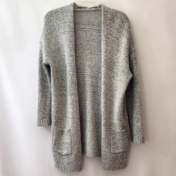 Gray & White Open Front Cardigan with Pockets - Picture 1 of 14